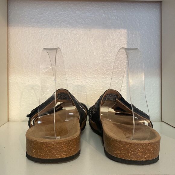 Vionic Afton Black Leather Rhinestones Adjustable Straps ComfortSlip On Sandals - Picture 3 of 11